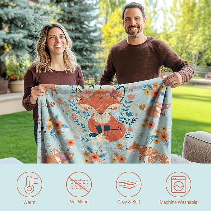 Cute Fox Blanket for for Fox Lovers, Ideal Fox Gifts for Women, Fox Throw Blanket for Adult, Flannel Blankets Gifts for Bedding Sofa Living Room Daughter Friends, 50"x40"