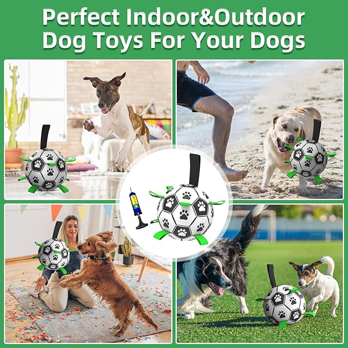 QDAN Dog Soccer Balls Toy with Bell Inside, Outdoor Interactive Toys for Tug of War, Puppy Birthday Gifts, Water Toy, Durable Ropes Squeaky Ball for Small Medium Dogs (6 INCH)