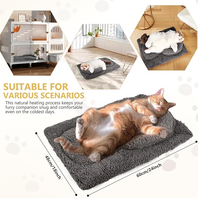 Self Warming Cat Bed Mat with U-Shaped Pillow -22"x18" Soft Thickened Thermal Cat Bed, Machine Washable Heat Retention Pad for Indoor Cats