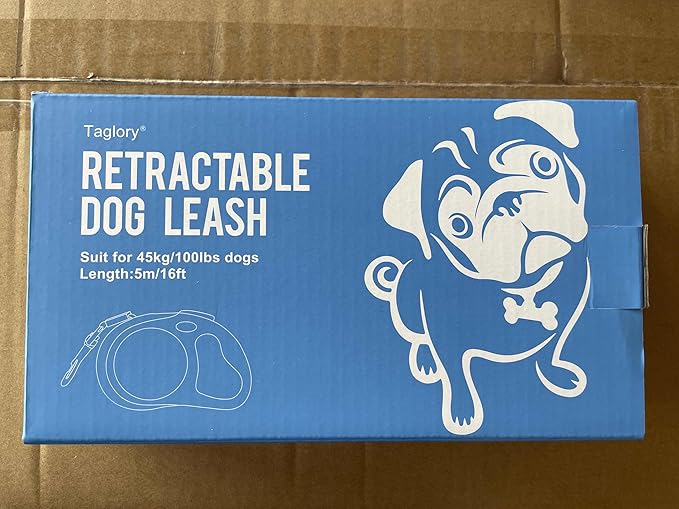 Taglory Retractable Dog Leash, 16ft No Tangle Leash Retractable for Medium and Large Dogs Up to 100 lbs, One-Handed Brake, Pause, Lock, Blue