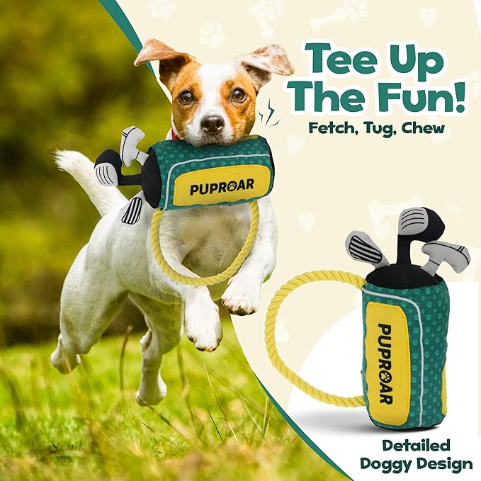 Golf Dog Toy – Funny Dog Toy with Squeaker, Crinkle & Rope – Plush Golf Club Bag for Puppies, Cute Birthday Gifts