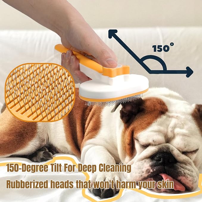 Self-Cleaning Slicker Brush for Dogs & Cats - Gentle Deshedding Grooming Tool for Long and Short Hair Pets, Removes Loose Fur, Undercoat, and Tangles