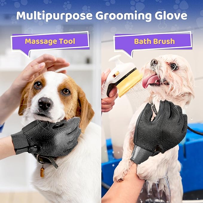 Pet Hair Remover Glove - Gentle Pet Grooming Glove Brush - Deshedding Glove - Massage Mitt with Enhanced Five Finger Design - Perfect for Dogs & Cats with Long & Short Fur - 1 Pack (Right-hand), Purpl