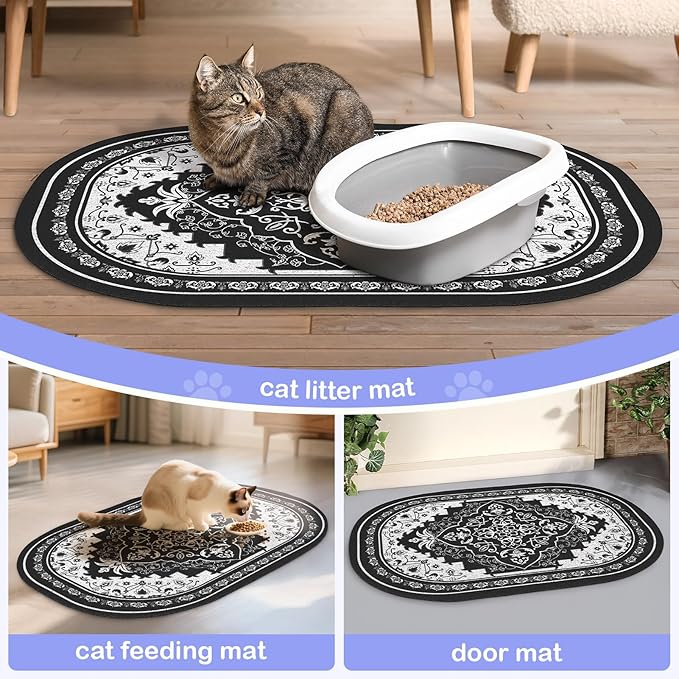 Bienbee Cat Litter Mat, 40" x 30" Jumbo Size Litter Box Mat Rug with Non-Slip Bottom, Easy to Clean Cat Supplies Accessories Essentials for Indoor Kitty Kitten Floor, Black XL