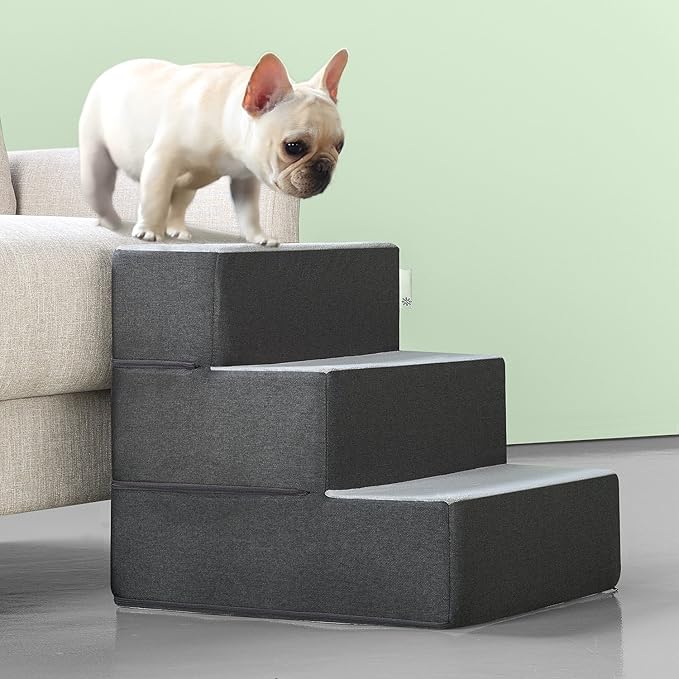 Zinus 3 Step Easy Pet Stairs, Pet Ramp, Pet Ladder, Medium, Grey