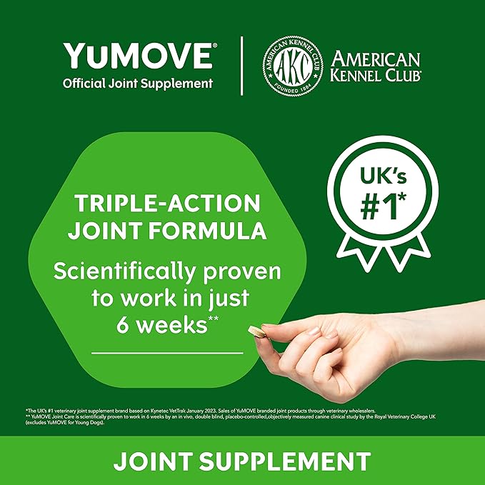YuMOVE Hip and Joint Supplement - 120 Tablets with Glucosamine, Chondroitin, Omega 3, Hyaluronic Acid, Green Lipped Mussel, & Fish Oil for Dogs - Joint Support Supplement - Senior Dogs