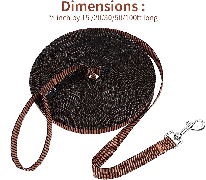Hi Kiss Dog/Puppy Obedience Recall Training Agility Lead - 15ft 20ft 30ft 50ft 100ft Training Leash - Great for Training, Play, Camping, or Backyard(30ft,Black_Orange)