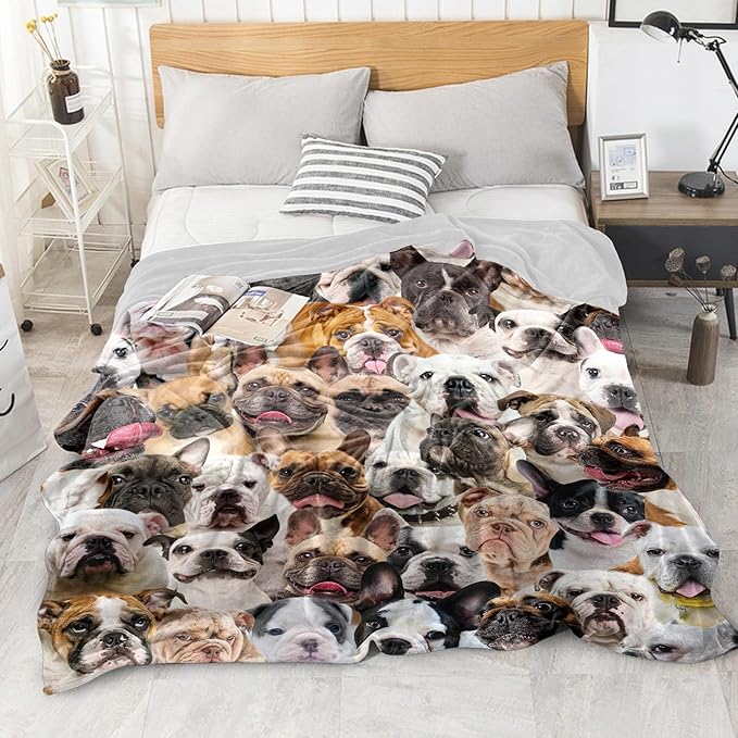Bulldog Blanket,Bulldog Gifts for Dog Lovers,Bulldog Flannel Blanket Throws for Dog Mom Dad,Soft Warm Blankets for Sofa Bed Home Decor,Gifts for Adult Men Women Halloween Christmas,60"x80"
