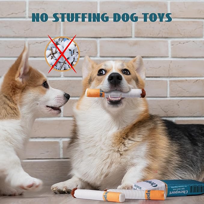 Nocciola Squeaky Sounds Puff Stick Toys, Funny Interactive Plush Dog Toys, Pitbull Husky Frenchie Pug Puppy Toys for Small to Medium Breed, Dog Accessories Boy Gifts- Chewport
