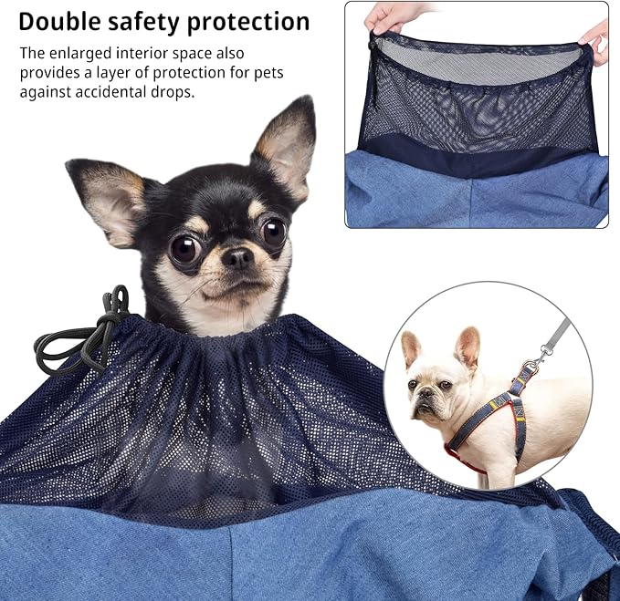 Dog Sling Carrier for Small Dogs, Soft Adjustable Wide Strap Pet Dog Bag with Safe Mouth, Hand Free Front Carrying Puppy Cat Dog Kangaroo Pouch Carrier for Traveling