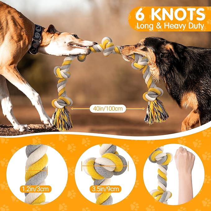 Norvy XXL 6-Knot Dog Rope Toy for Large Dogs Aggressive Chewers 40in Long Heavy Duty Rope Toy Almost Indestructible Dog Tug Toy Puppy Cotton