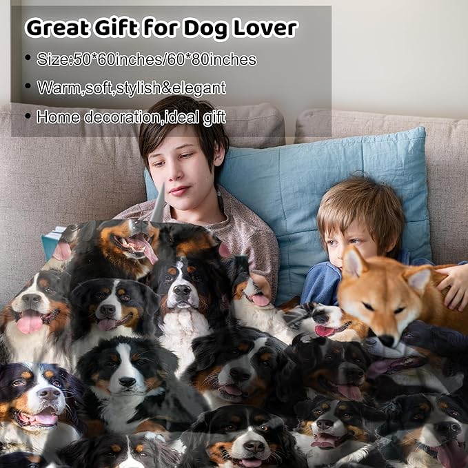 Bernese Mountain Dog Blanket,Bernese Mountain Gifts for Dog Lovers,Flannel Blanket Throws for Dog Mom Dad,Soft Blankets for Sofa Bed Home Decor,Gifts for Adult Men Women Halloween Christmas,60"x80"