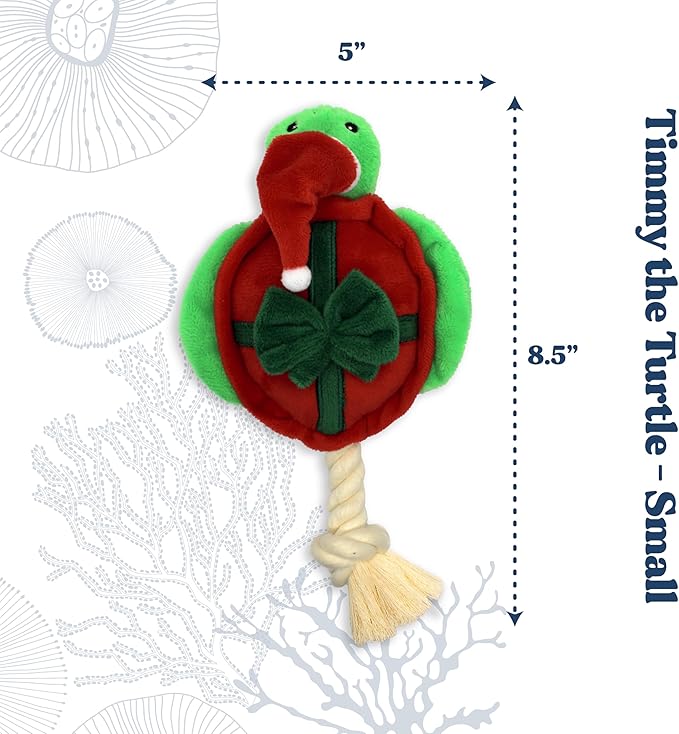 Holiday Collection Dog Toys | Small Sized Timmy The Turtle | Cute, Durable, & Sustainable Plush Chew Toys for Dogs | Festive Stocking Stuffer Gift