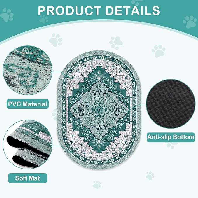 Bienbee Cat Litter Mat, 24" x 15" Litter Box Mat Rug with Non-Slip Bottom, Easy to Clean Cat Supplies Accessories Essentials for Indoor Kitty Kitten Floor, Green M