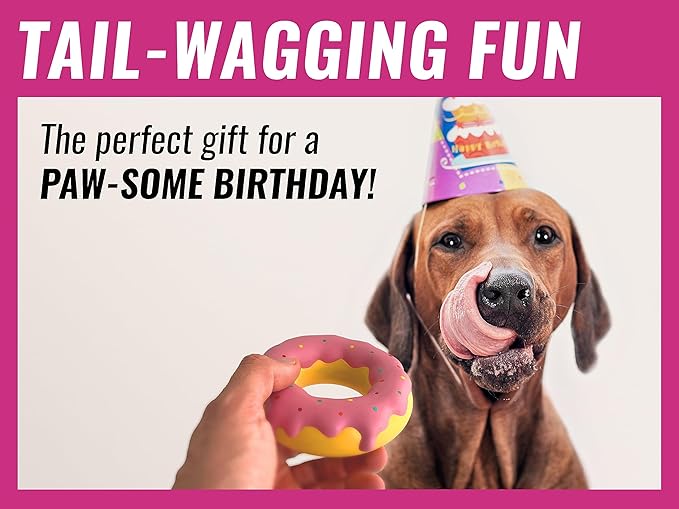 Donut Dog Toys - for Aggressive Chewers Durable Chew Toy Rubber For Large & Medium Dogs, Tough Heavy Duty Birthday Gift (1 x Pink)