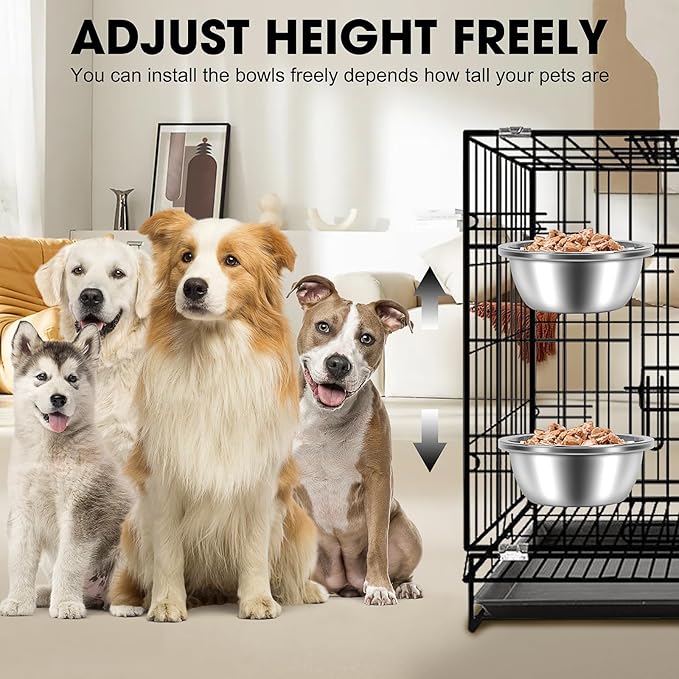 Crate Bowls for Large Dogs, ShineMe Heavy Duty Hanging Dog Bowls for Kennel Cage Crates, No Spill Stainless Steel Dog Crate Water Bowl or Large and Medium Dogs, 56oz, Set of 2