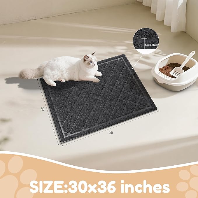Amyracel Cat Litter Mat, 36"x30" Non-Slip Litter Trapping Mat, Urine-Proof Kitty Litter Mats for Floor, Soft on Kitty’s Paws, Kitten Supplies for Indoor Cats (Black)