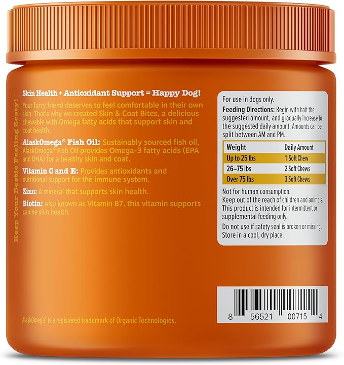 Zesty Paws Omega 3 Alaskan Fish Oil Chew Treats for Dogs - with AlaskOmega for EPA & DHA Fatty Acids - Hip & Joint Support + Skin & Coat Chicken Flavor (90 Soft Chews)