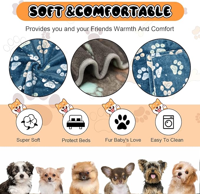 1 Pack 3 Blankets for Dogs, Dog Blankets for Large Dogs, Medium Dog Blanket Super Soft Fluffy Premium Fleece Pet Blanket Flannel Throw for Dog Puppy Cat Paw Blanket, Blue 2+Gray 1,20x30inch