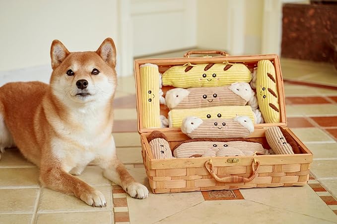 Squeaky Dog Plush Toy, Bakery Bite_Stick Collection, 8'', for Small and Medium Dogs (Baguette, Small)