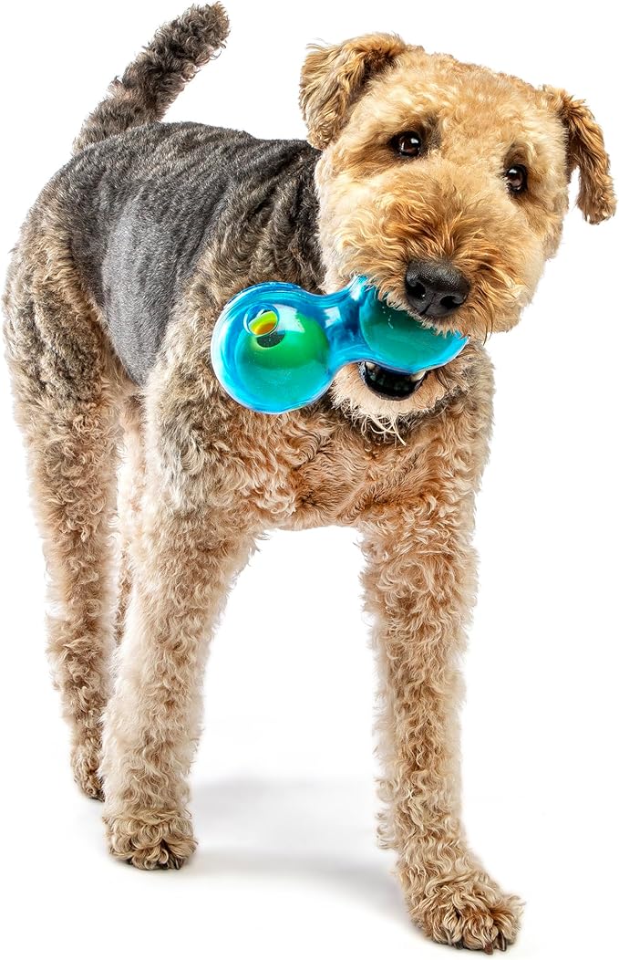 Guru Duo Ball - Medium -7.25" Blue Dog Toy, Interactive Treat Dispensing, Slow Feeding, Easy Loading, Durable Rubber, Roll-Spin-Tumble-Solve