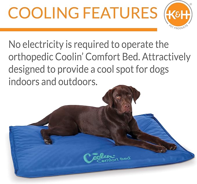 K&H Pet Products Coolin Comfort Orthopedic Dog Cooling Mat, Indoor Outdoor Cooling Beds for Large Dogs, Orthopedic Chilling Pet Bed for Homes, Crates, Yards, Porches - Large 44 X 32in Chill Blue