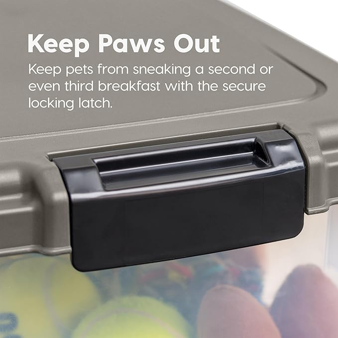 IRIS USA Dog Food Storage Container, 30 lbs & 11 lbs Combo, Cat Food Storage Container, Dog Treat Container, Airtight, Stackable, 2-Cup Scoop, Wheels, Easy Mobility, Chrome