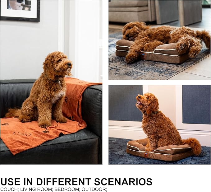-kit Orthopedic Dog Bed with Blanket - Waterproof - Washable Cover and Memory Foam Dog Bed Cama para Perros Small Size Brown.