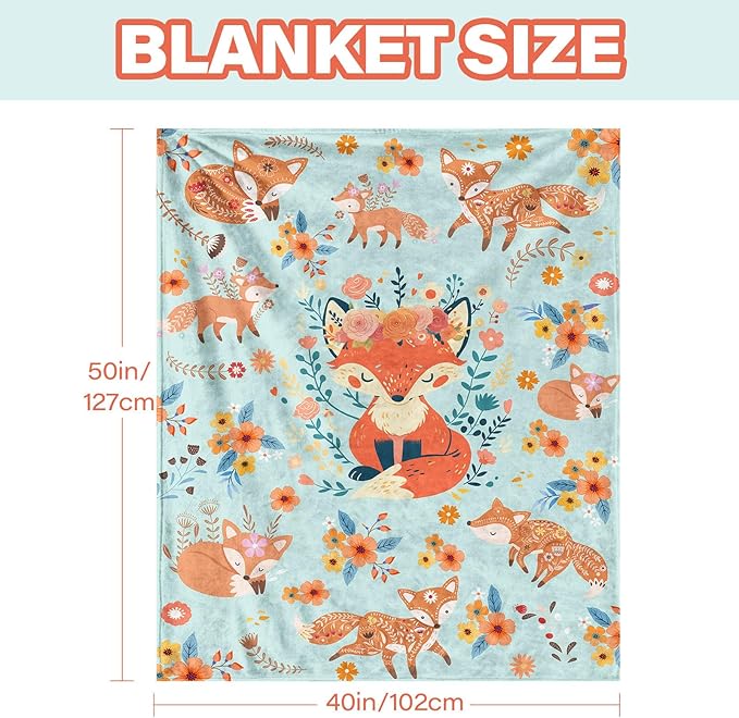 Cute Fox Blanket for for Fox Lovers, Ideal Fox Gifts for Women, Fox Throw Blanket for Adult, Flannel Blankets Gifts for Bedding Sofa Living Room Daughter Friends, 50"x40"