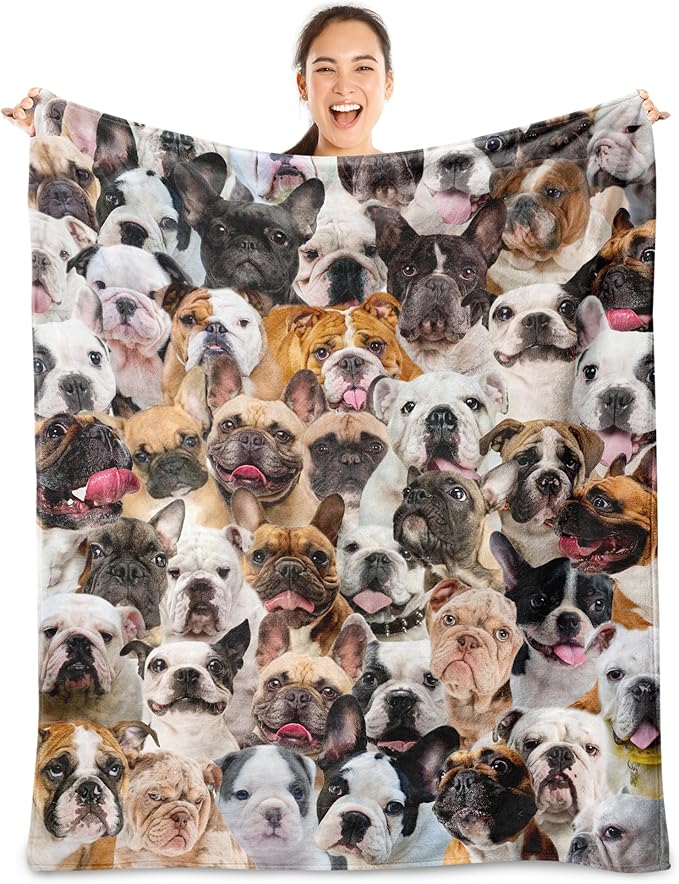 Bulldog Blanket,Bulldog Gifts for Dog Lovers,Bulldog Flannel Blanket Throws for Dog Mom Dad,Soft Warm Blankets for Sofa Bed Home Decor,Gifts for Adult Men Women Halloween Christmas,60"x80"