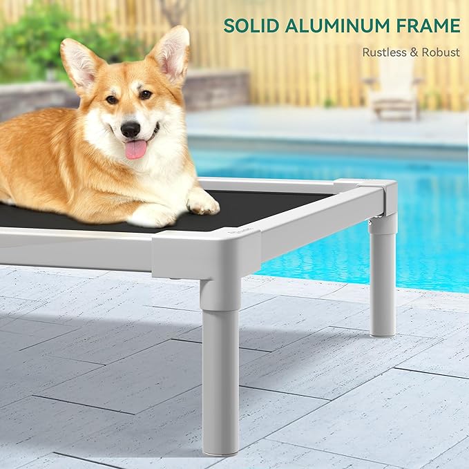 YITAHOME Cooling Elevated Dog Bed, Chew Proof Raised Pet Cot with Aluminum Frame, Breathable Textilene Mesh, Enclosed Edges, Non-Slip Feet, Sturdy Dog Bed for Indoors & Outdoors, Black, 32 Inch
