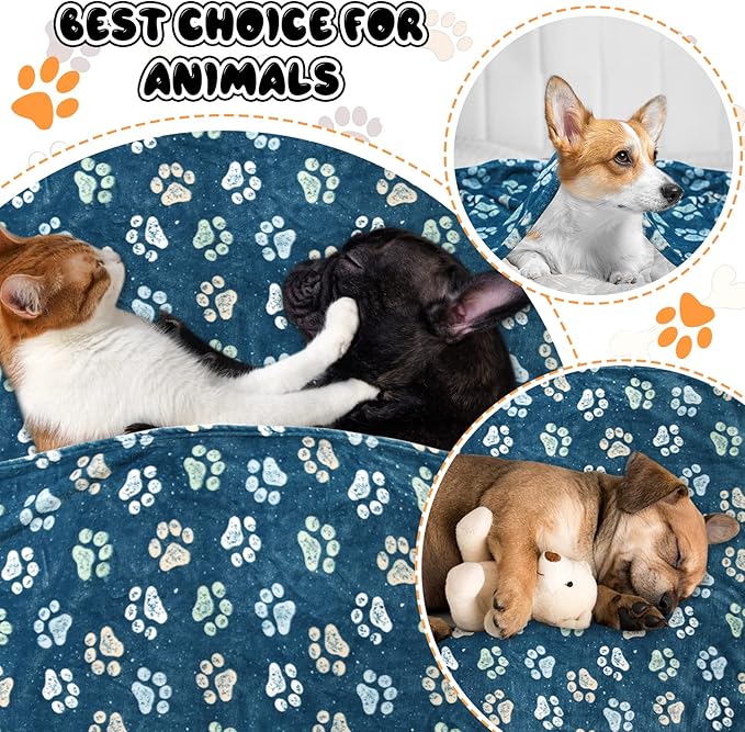 1 Pack 3 Premium Fleece Blankets for Large and Medium Dogs - Super Soft Fluffy Pet Throw for Puppies and Cats, Navy Blue Paw Blanket (41x31 Inch)