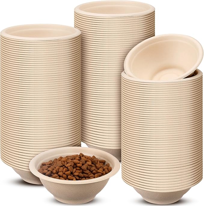 Thenshop 200 Pcs Biodegradable Disposable Pet Bowls Bulk Travel Paper Food Bowls for Small Dogs Puppy Cat Food Dish Safe Container for Outdoor Small Animal Feeding and Watering Supplies(12 oz)