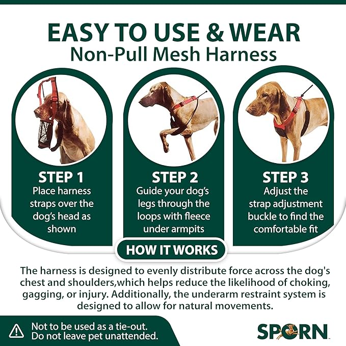 Sporn No Pull Dog Harness for Small-Sized Dogs - Black Mesh, Heavy Duty Nylon, Breathable, Lightweight, Adjustable, Padded, Soft & Easy, Anti-Pull Body Halter, Small Dog Harness for Puppies
