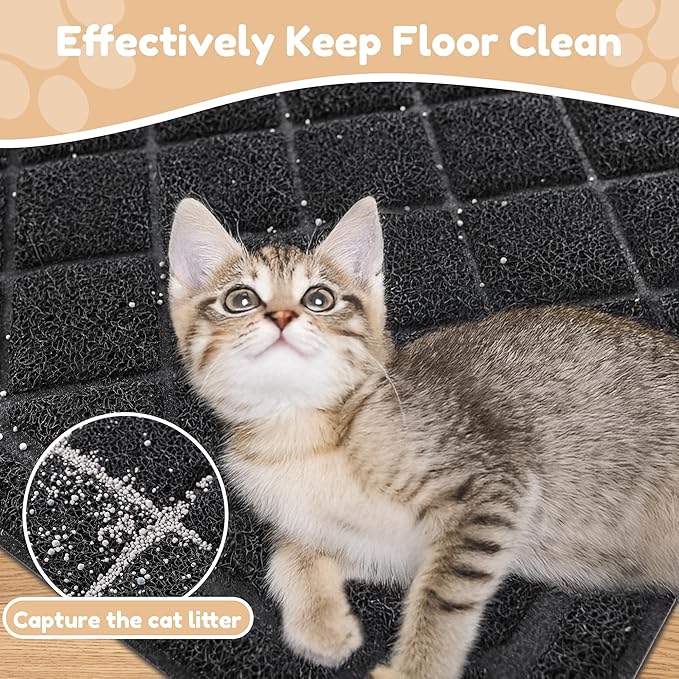 Amyracel Cat Litter Mat, 36"x24" Non-Slip Litter Trapping Mat, Urine-Proof Kitty Litter Mats for Floor, Soft on Kitty’s Paws, Kitten Supplies for Indoor Cats (Black)
