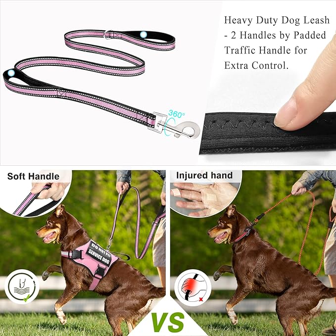 Service Dog Harness and Leash Set, Training Dog Vest with 10 Dog Patches, Emotional Support Therapy Dog Vest Harness for Small Medium Large and Extra Large Dogs(Pink, L)