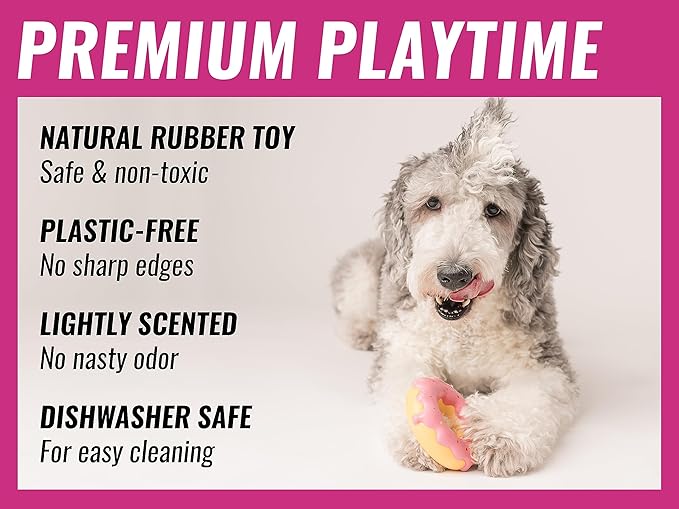 Donut Dog Toys - for Aggressive Chewers Durable Chew Toy Rubber For Large & Medium Dogs, Tough Heavy Duty Birthday Gift (1 x Pink)