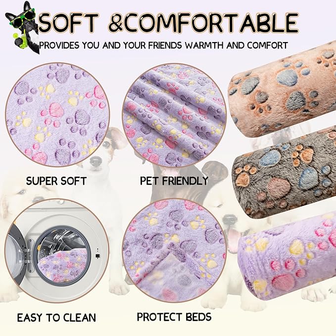 Dog Blankets for Dogs, 3 Pack Large Blanket Medium Blanket Dog Cat Soft Fuzzy Blankets Washable,Comfort Flannel,Fuzzy Soft Blankets for Dogs,Pet Blanket,Reversible Cow Print,41 x 31 inch,Black