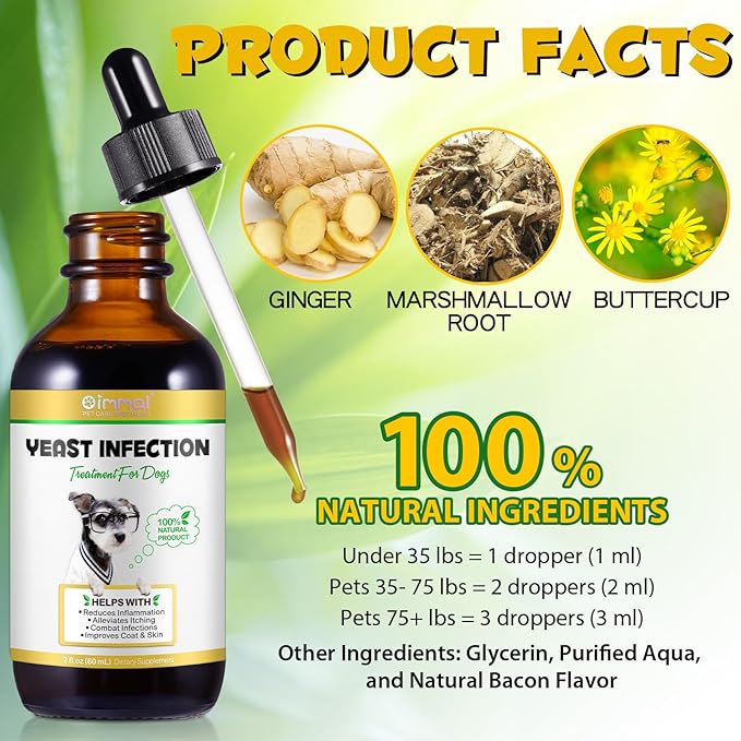 Yeast Infection Treatment for Dogs, Naturally Supports Dog Healthy Itch Relief, Ear Infection Treatment, Dogs Allergy Relief, Inflammation Relief & More, 60ml