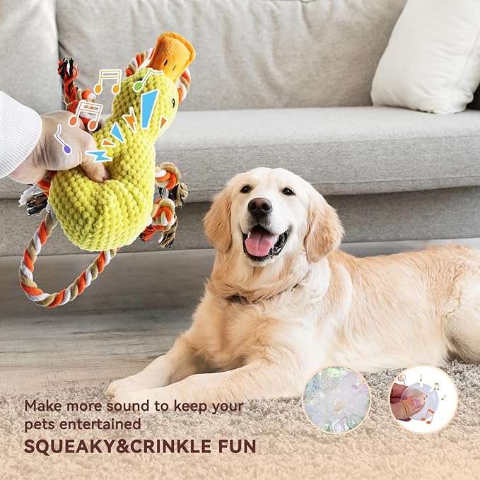 Tug of War Dog Toy, Squeaky Dog Toys for Aggressive Chewers, Interactive Duck Puppy Toys to Keep Them Busy