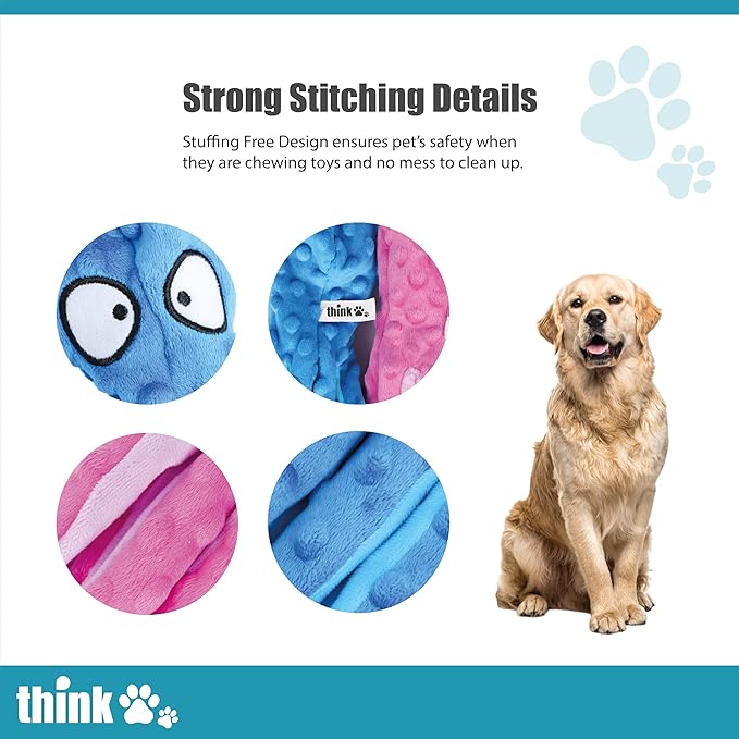 Think Pets Crinkle Squeaky Plush Octopus Toys for Playing & Training Purposes. Entertain Your Dog/Cat with These Plushie Stuffing-Free Interactive Toys, a Perfect Blend of Fun & Functionality