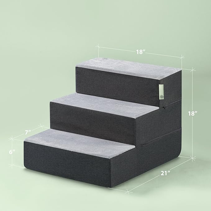 Zinus 3 Step Easy Pet Stairs, Pet Ramp, Pet Ladder, Medium, Grey
