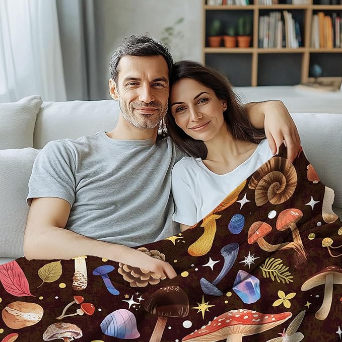 Mushroom Blanket Gifts for Women, Funny Mushroom Gifts, Mushrooms Throw Blanket for Sofa Couch, Ideal Mushrooms Themed Gift, 60"x50"