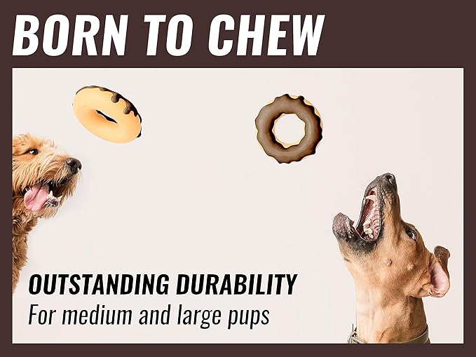 Donut Dog Toys - for Aggressive Chewers Durable Chew Toy Rubber Large Dogs & Medium Tough Heavy Duty Birthday Gift (1 x Brown)