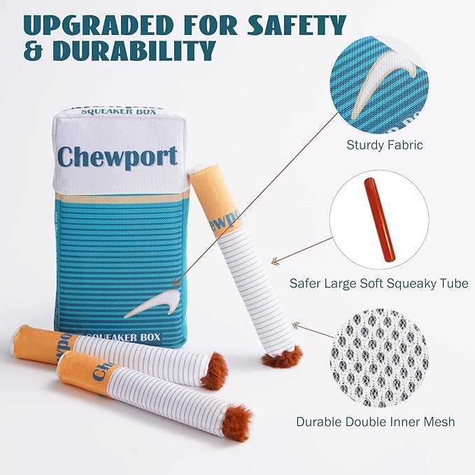 Nocciola Squeaky Sounds Puff Stick Toys, Funny Interactive Plush Dog Toys, Pitbull Husky Frenchie Pug Puppy Toys for Small to Medium Breed, Dog Accessories Boy Gifts- Chewport