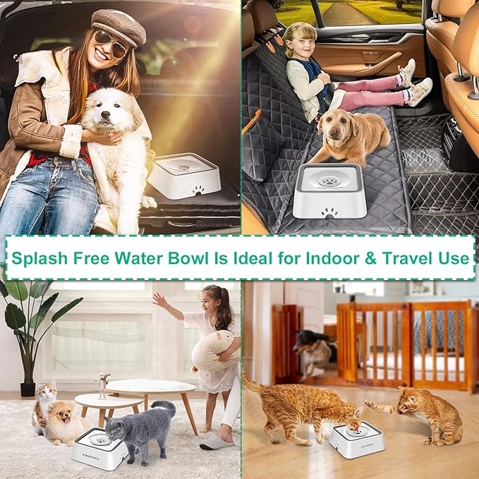 URPOWER 2.5L Dog Water Bowl 85oz Large Capacity Dog Bowls No Spill Pet Water Dispenser for Messy Drinkers Splash Proof Slow Feeder Vehicle Carried Travel Bowl for Dogs, Cats &Pets