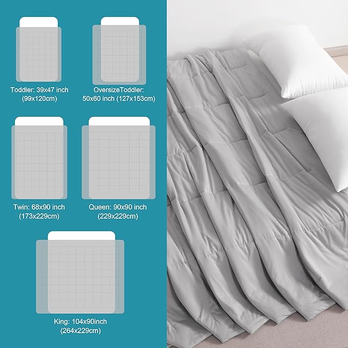 NTBAY Cooling Comforter King - Japanese Double-Sided Cold Tech Fabric Cooling Blanket for Hot Sleepers, Q-Max 0.45, All-Season Lightweight Blanket to Quickly Cool Down, 104x90 Inches, Light Grey