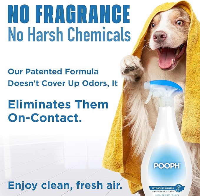 Pooph Pet Odor Eliminator, 32oz Spray, 2-Pack - Dismantles Odors on a Molecular Basis, Dogs, Cats, Freshener, Eliminator, Urine, Poop, Pee, Deodorizer, Natures, Puppy, Fresh, Clean, Furniture, Potty