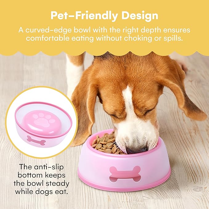 Noa Store Non-Slip Plastic Dog Bowls - Non-Spill Feeding Station for Small to Medium Dogs - Durable Feeder for Puppies, Cat, Dog - Pet Food and Watering Supplies Accessories - Pink