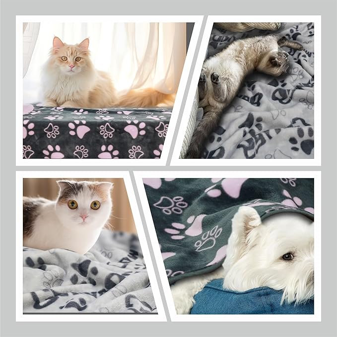 1 Pack 3 Dogs Blankets for Large & Medium Dogs Washable, Super Soft Fluffy Premium Fleece Pet Blanket Flannel Throw for Dog Puppy Cat Paw Dog Products, Grey Pink, 41x31 inch